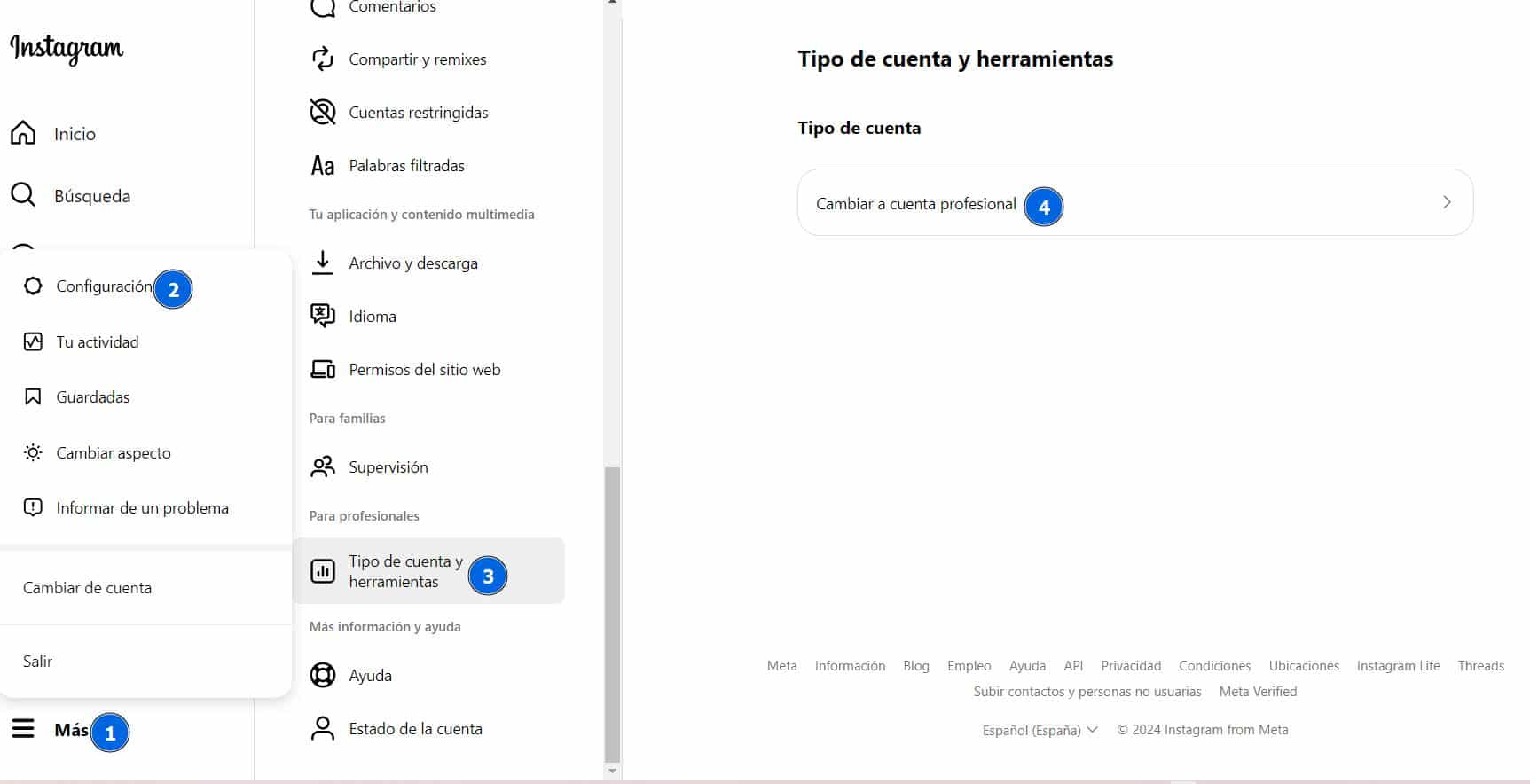 Cambiar a Cuenta Profesional de Instagram