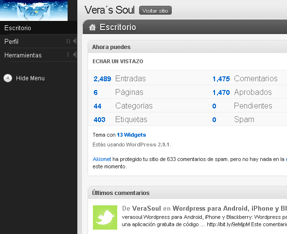 ocultar dashboard